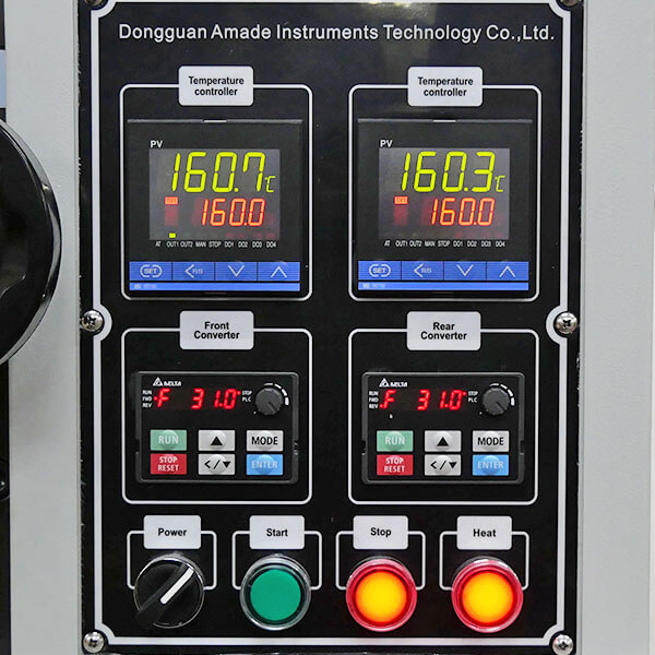 Push-button control panel of lab two roll mill